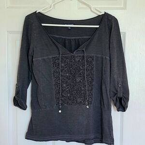 American Eagle Outfitters Women's Gray Top with Embroidered Detail